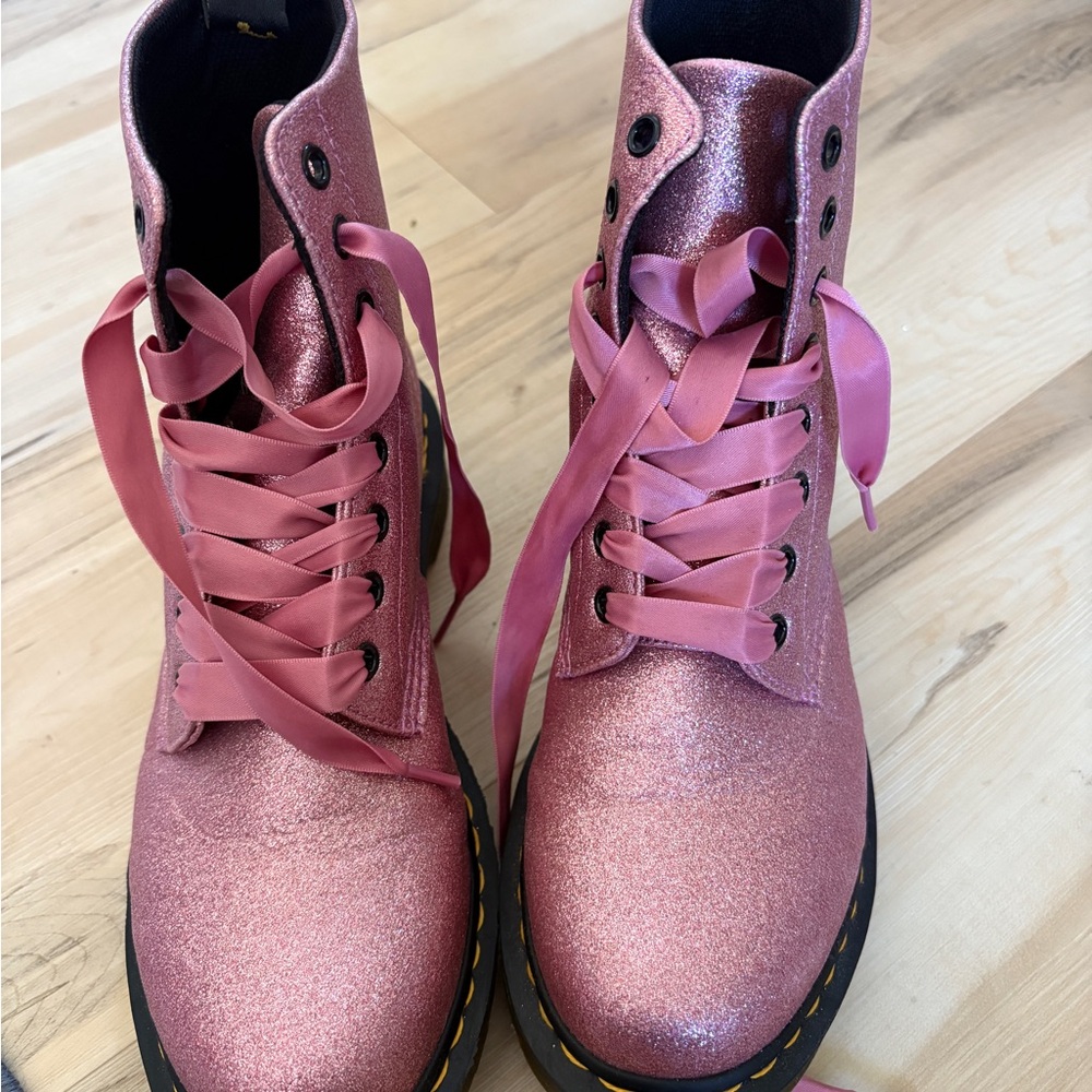 Dr. Martens Pink Combat Boots with Glitter Finish